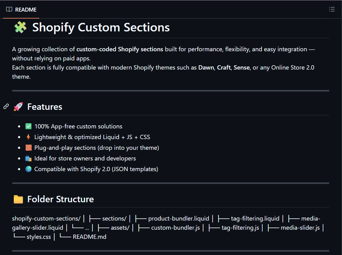 Shopify Custom Sections Project Image